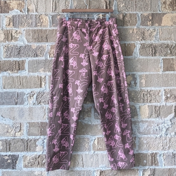 Lazy Oaf Spellout Mushroom People Taper Leg Pants Brown Pink Size US 8 - Picture 10 of 10